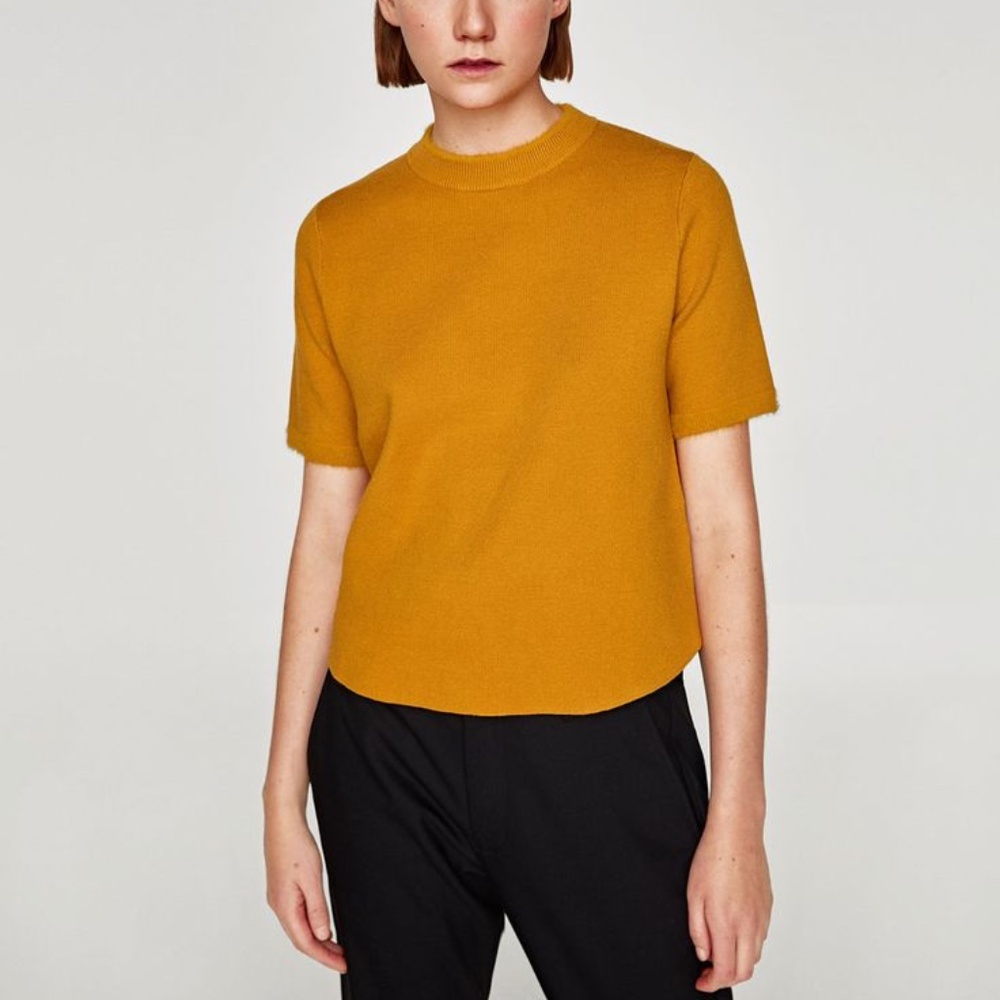 ZARA KNIT FOR Sweater Size S Mustard Yellow Short Sleeve Women Top